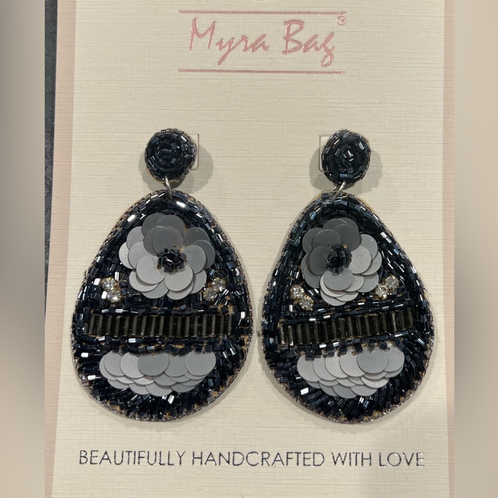 Myra Bag Black and Silver Handmade Earrings NEW